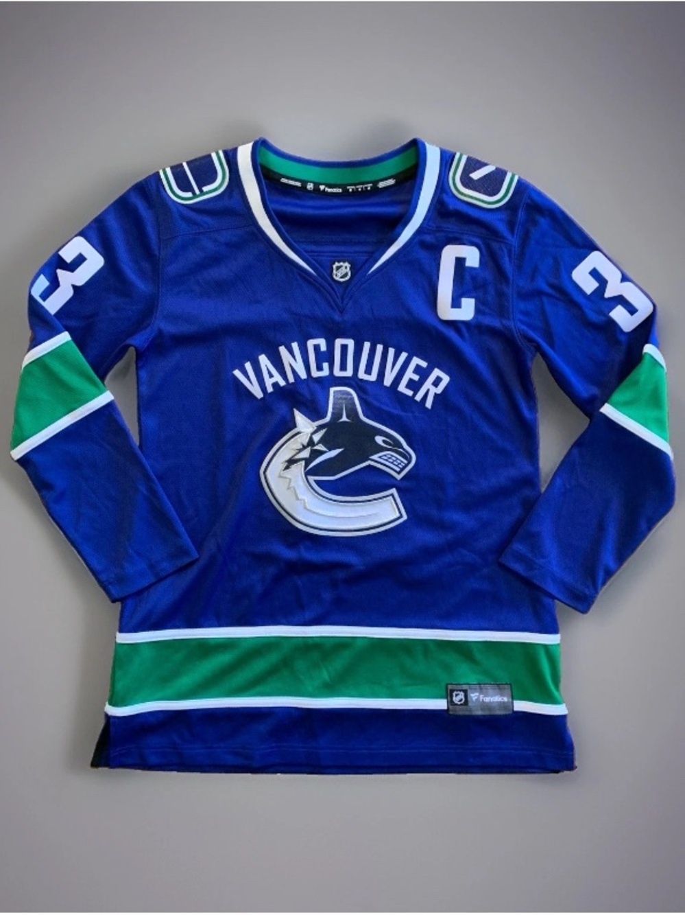 New Vancouver Canucks H Sedin Captain NHL Fanatics Breakaway #33 Hockey Jersey